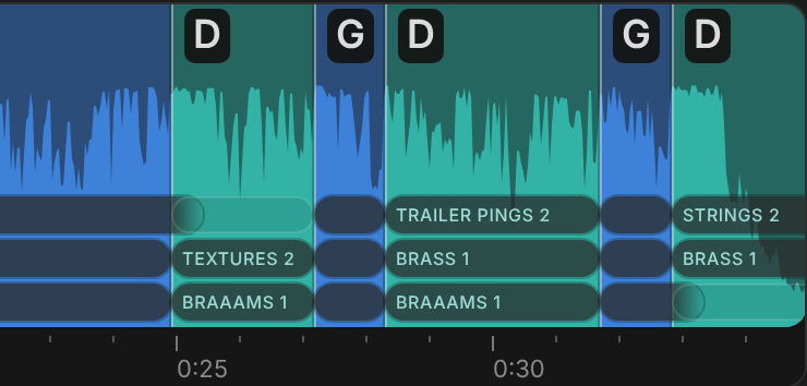 Three layers of Music Tools on the timeline